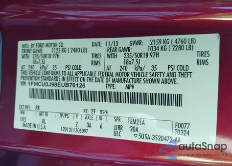 2014 Ford Escape Titanium из США, поврежденный, VIN 1FMCU0J98EUB76126